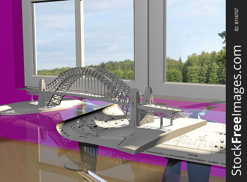 Breadboard model of the bridge on a table
