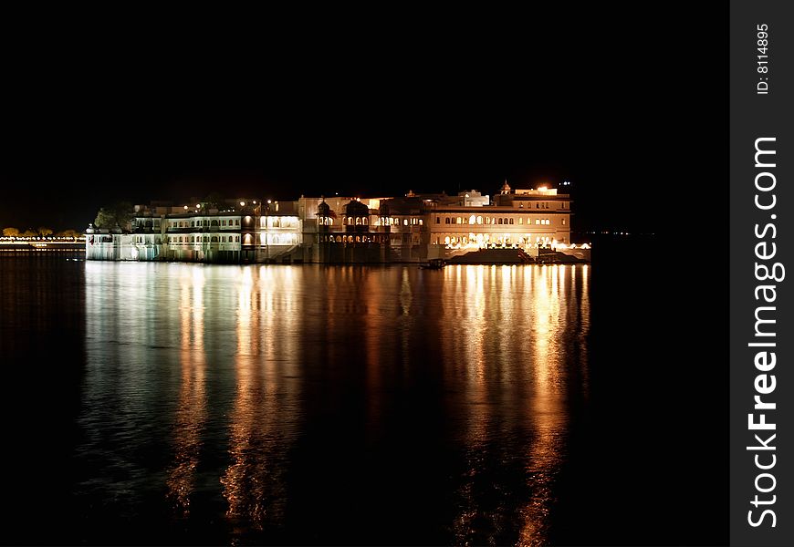 Udaipur lake palace at night, India