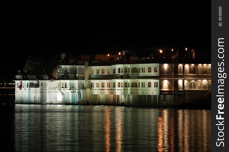 Udaipur lake palace at night, India