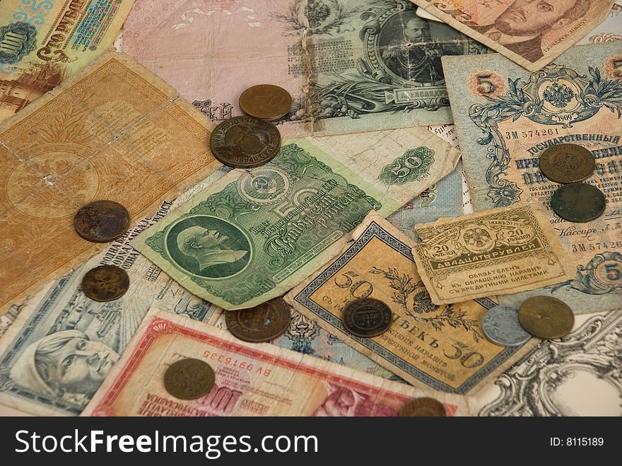 Retro background with old currency and coins