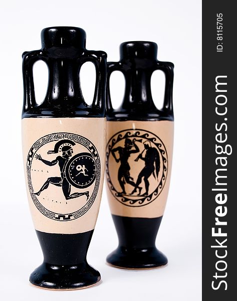 Two greek vase on white background