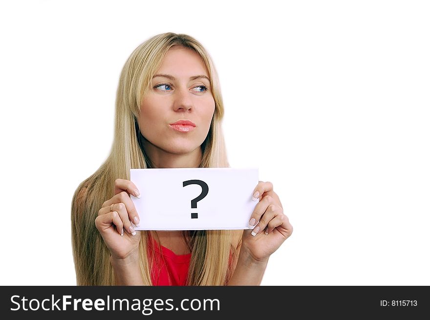 Portrait of young sexy women with beautiful blue eyes and white card. Portrait of young sexy women with beautiful blue eyes and white card