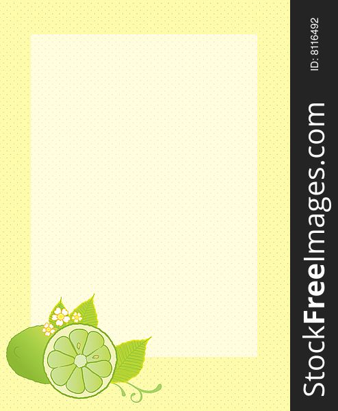 Lime background with lime and leaves in the bottom