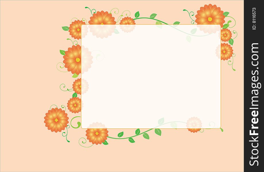 Floral orange illustration of picture frame or banner . Floral orange illustration of picture frame or banner