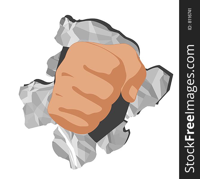 Fist breaking paper, vector illustration, AI file included