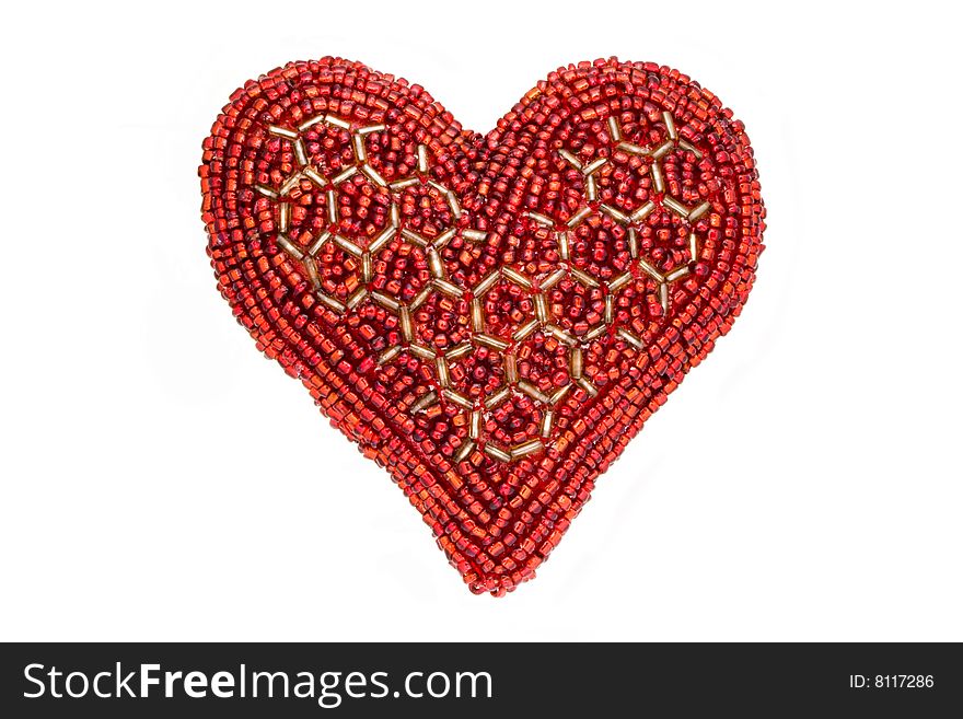 Valentine's Red Heart made of beads isolated on white. Valentine's Red Heart made of beads isolated on white