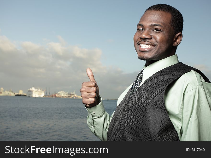 Man showing a thumbs up gesture