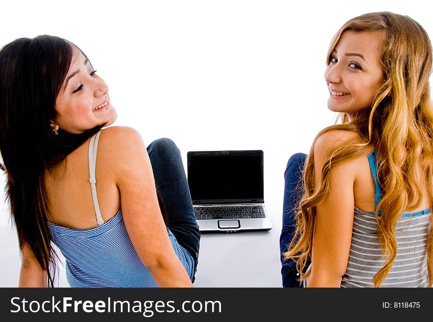 School girls with laptop computer