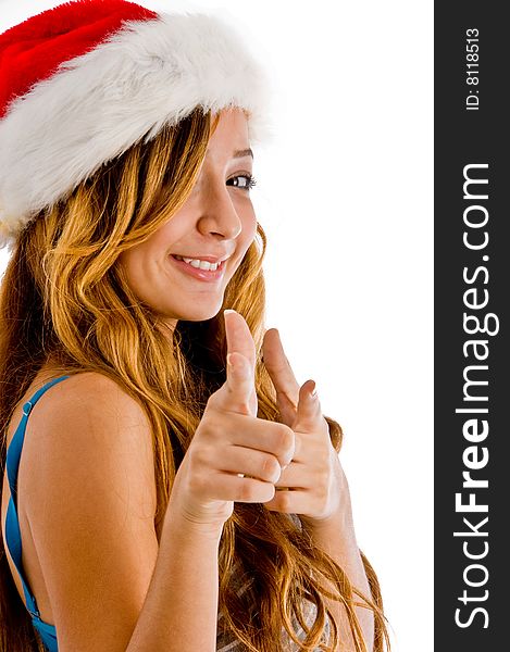 Teenager showing hand gesture on an isolated white background