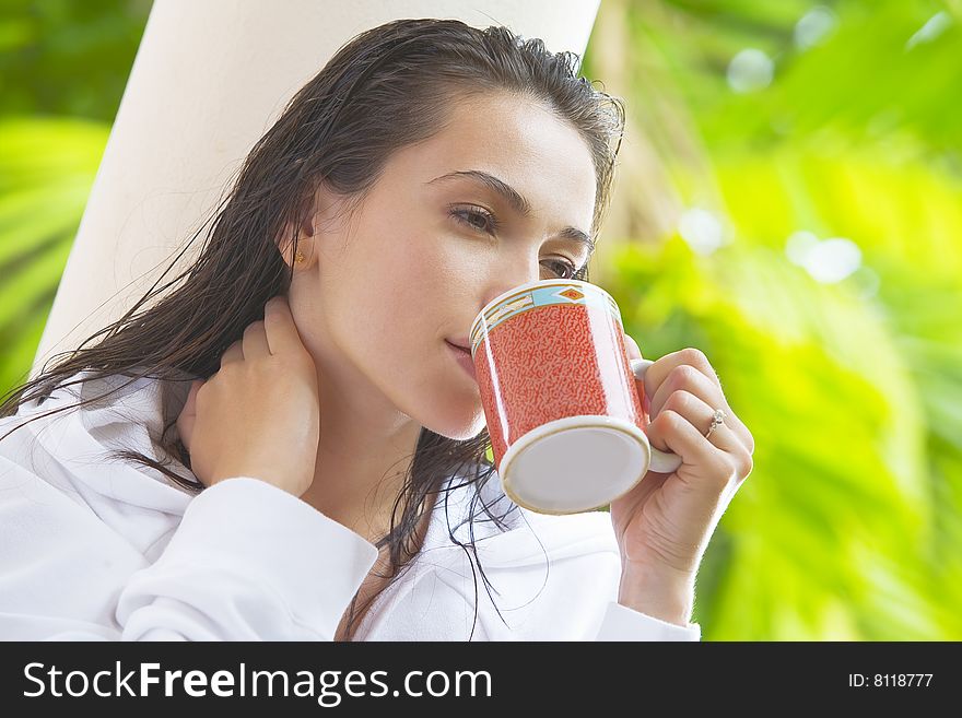 Portrait of young pretty woman in summer environment. Portrait of young pretty woman in summer environment