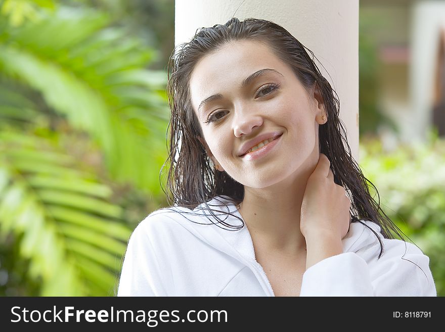 Portrait of young pretty woman in summer environment. Portrait of young pretty woman in summer environment