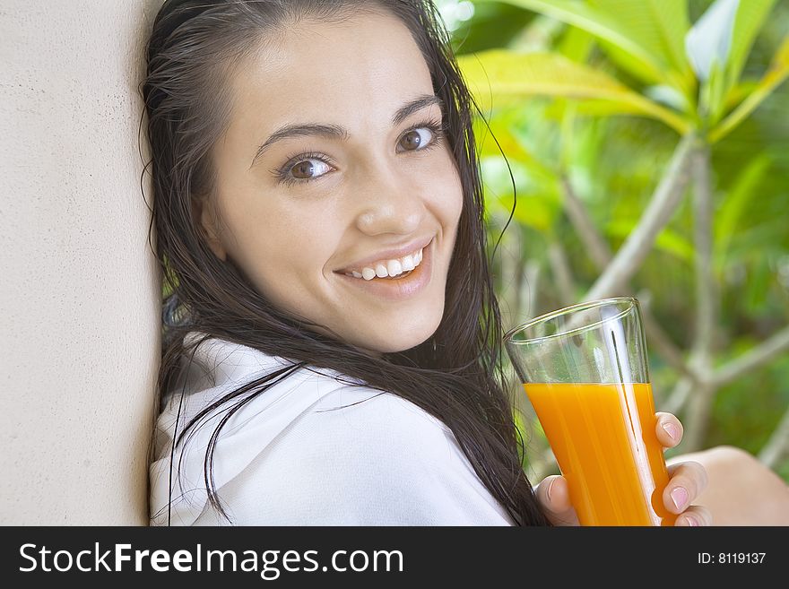 Portrait of young pretty woman in summer environment. Portrait of young pretty woman in summer environment