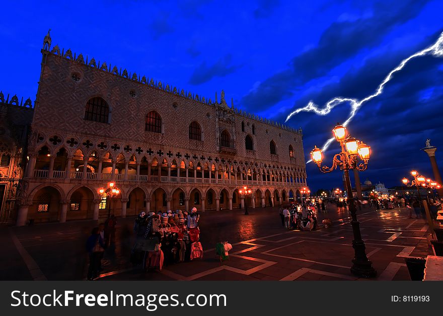 The night scene of San Marco Plaza in Venice Italy. The night scene of San Marco Plaza in Venice Italy