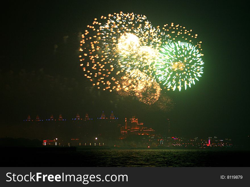 On Chinese Sring Festival,the skyrocket evening will be held ever year. the photo was shot at Dalian,Liaoning Province,China.