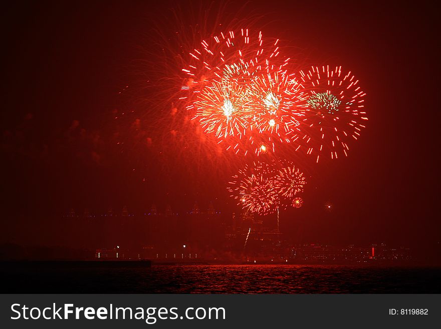 On Chinese Sring Festival,the skyrocket evening will be held ever year. the photo was shot at Dalian,Liaoning Province,China.