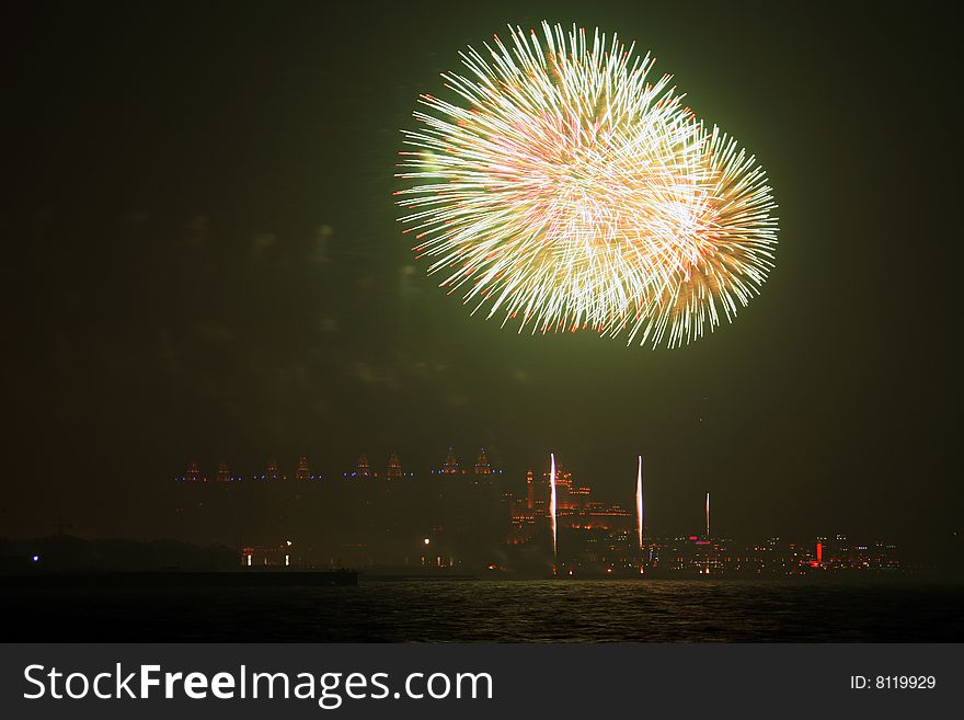 On Chinese Sring Festival,the skyrocket evening will be held ever year. the photo was shot at Dalian,Liaoning Province,China.