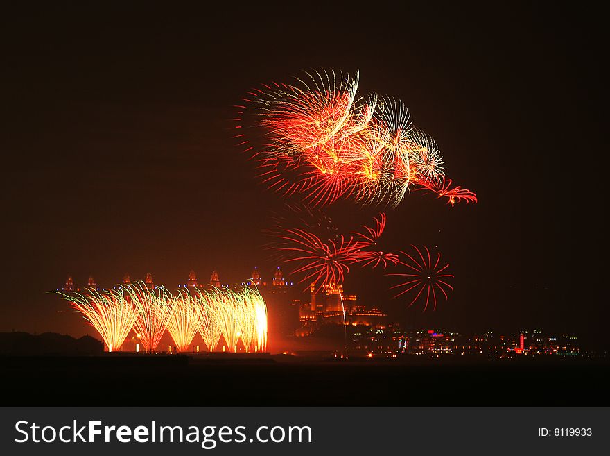 On Chinese Sring Festival,the skyrocket evening will be held ever year. the photo was shot at Dalian,Liaoning Province,China.