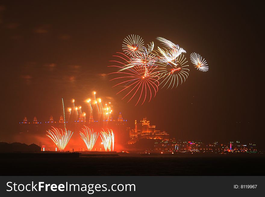 On Chinese Sring Festival,the skyrocket evening will be held ever year. the photo was shot at Dalian,Liaoning Province,China.