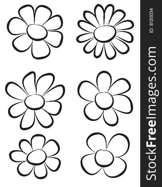 Six pieces of hand draw flowers.
