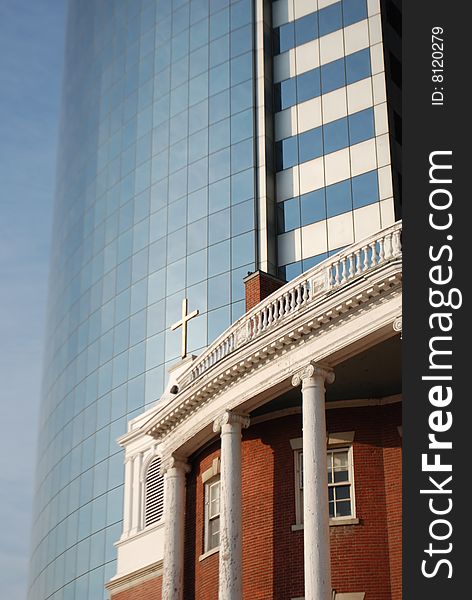 Historic building and modern skyscraper