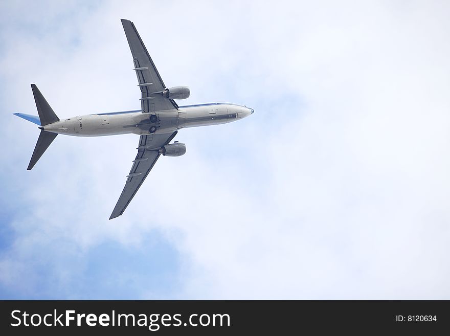 The airplane with blue sky.