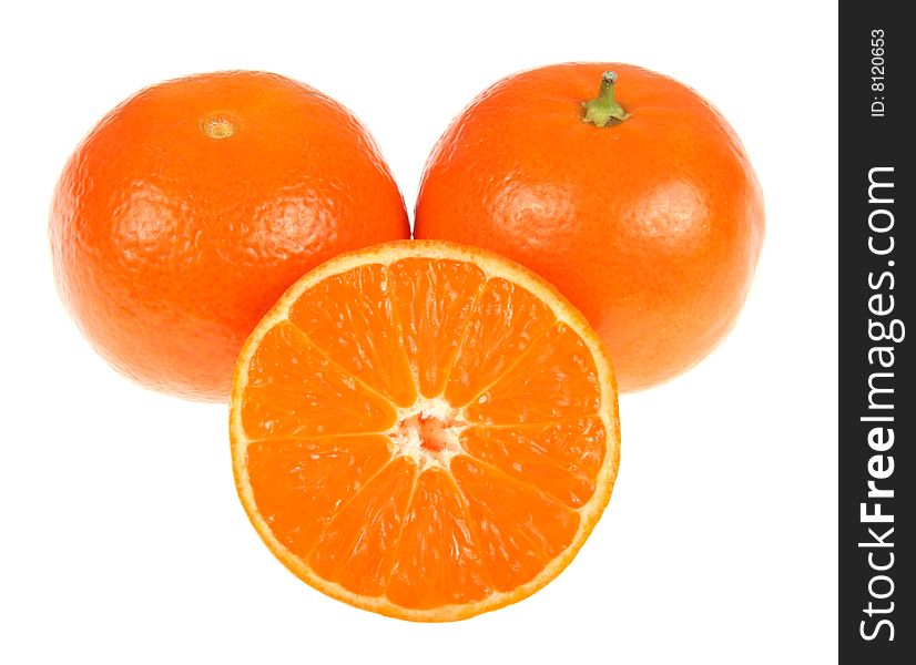 Fresh and appetizing oranges isolated on white background
