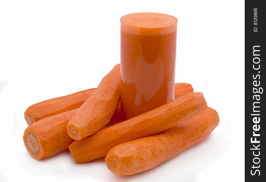 Glass of carrot juice the top view isolated on the white