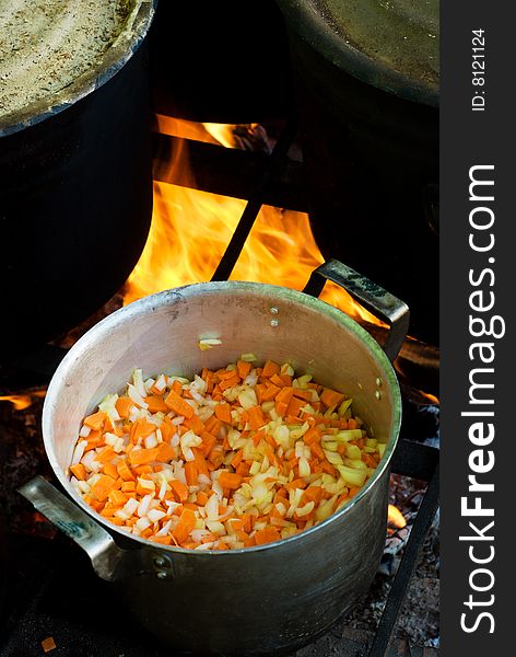 Cooking in a pot on the fire. Cooking in a pot on the fire