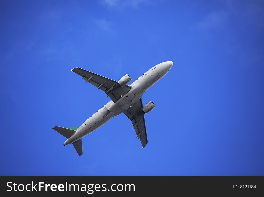 The airplane with blue sky.