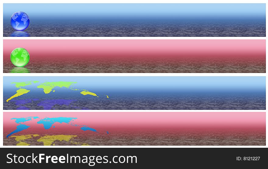 Set of four banners with the world and water. Set of four banners with the world and water