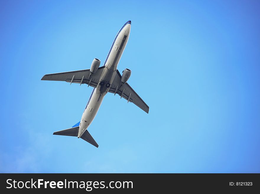 The airplane with blue sky.