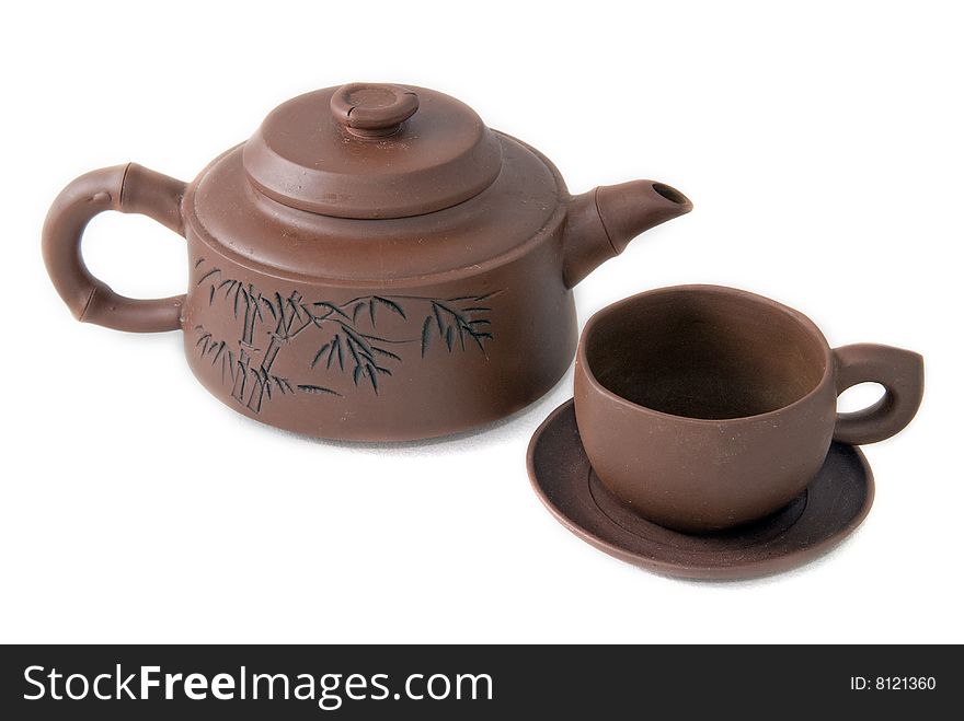 Japanese clay teapot and cup