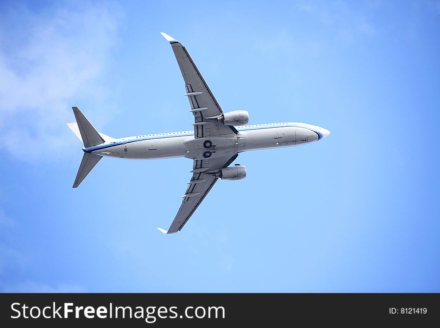 The airplane with blue sky.