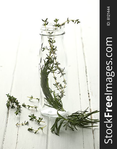 Thyme leave in a bottle and rosemary too!.