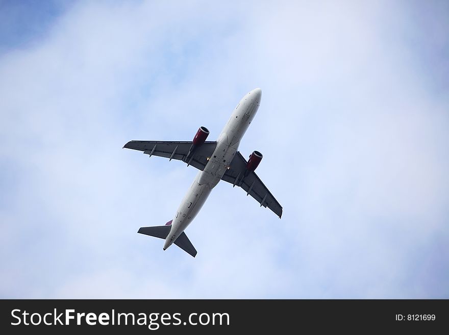 The airplane with blue sky.