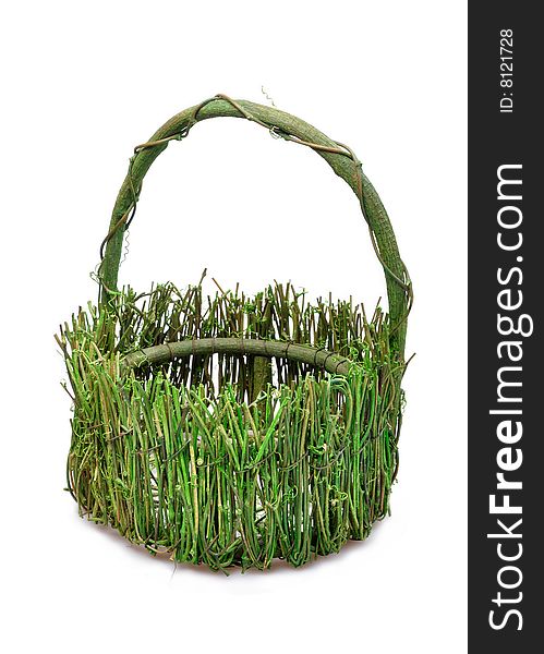 An empty basket is done from green small twigs