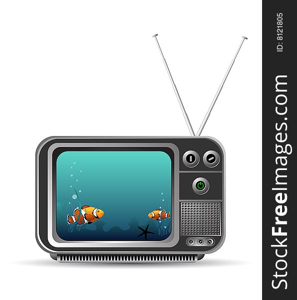 Illustration of old tv with aquarium and fish inside. Illustration of old tv with aquarium and fish inside