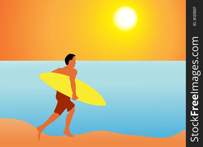 Surfer on the beach, vector illustration. Surfer on the beach, vector illustration