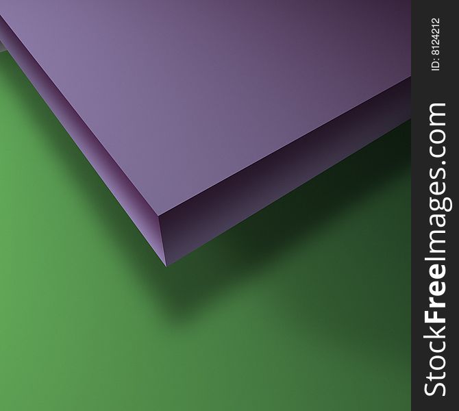 3D render of purple panel on green background. 3D render of purple panel on green background