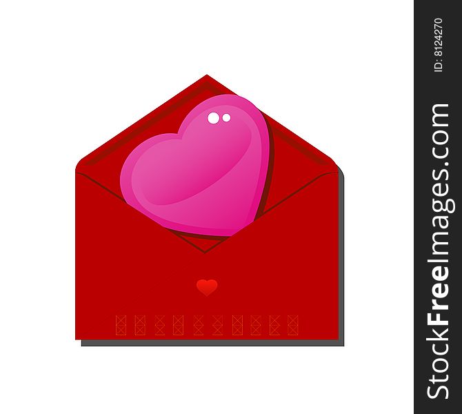 Heart in an envelope, isolated on white, vector, eps 8 format