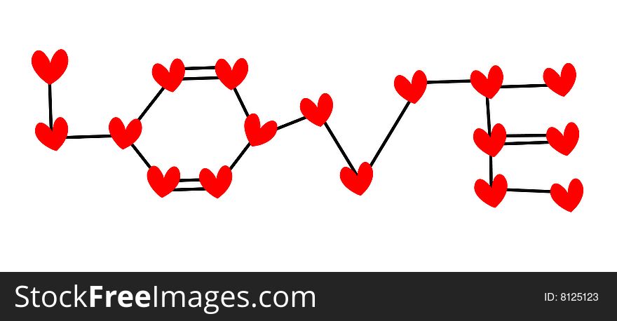 The chemical formula of love with heart atoms. The chemical formula of love with heart atoms