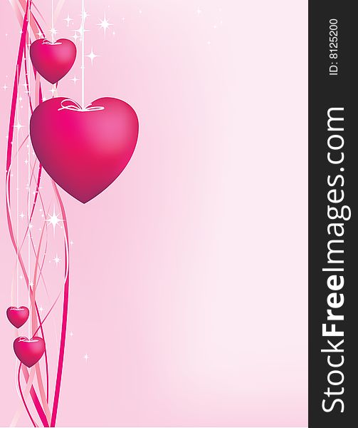 Pink Hearts On Strings Background
