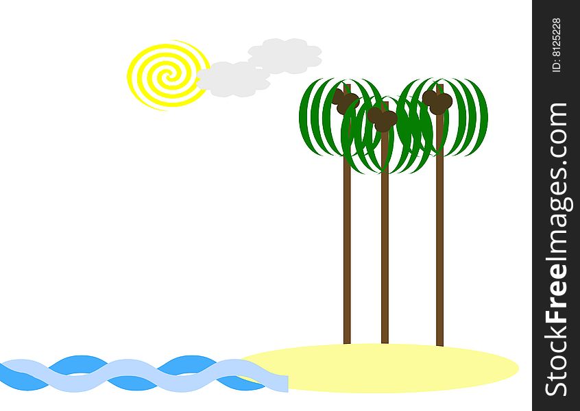 A simple illustration of a tropical beach.