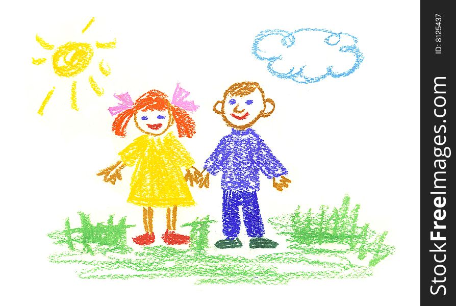 Small girl and boy illustration