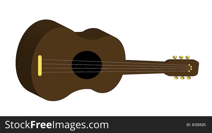 Illustration of brown guitar on white background