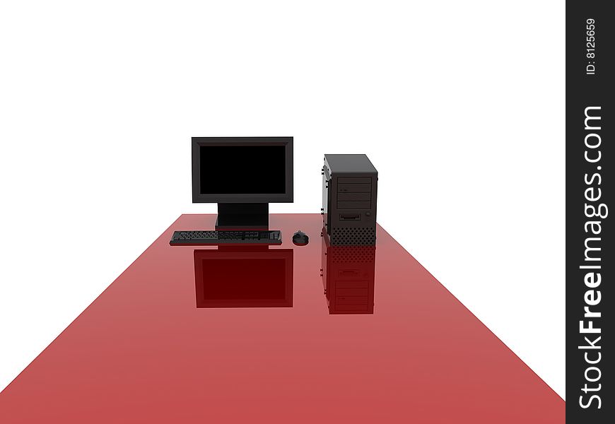 3d render of black computer on the red road. 3d render of black computer on the red road.