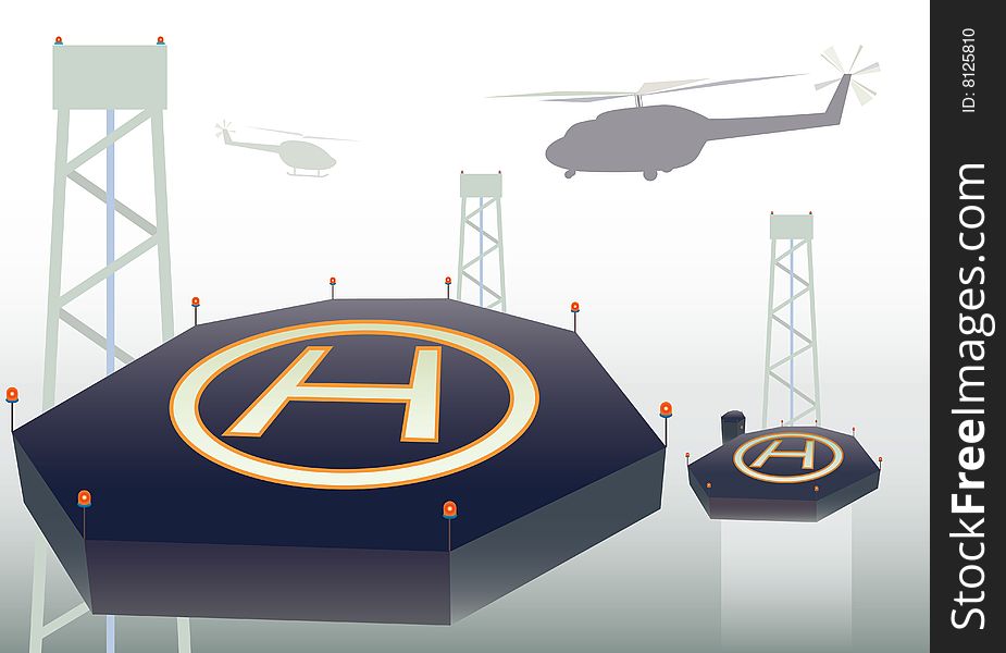 Airfield for helicopters with a marking. a vector illustration. Airfield for helicopters with a marking. a vector illustration