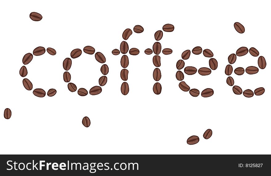 Word coffee written with  coffee beans
