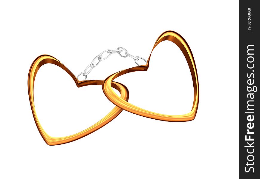 Gold hearts connected by a silver chain. Gold hearts connected by a silver chain.