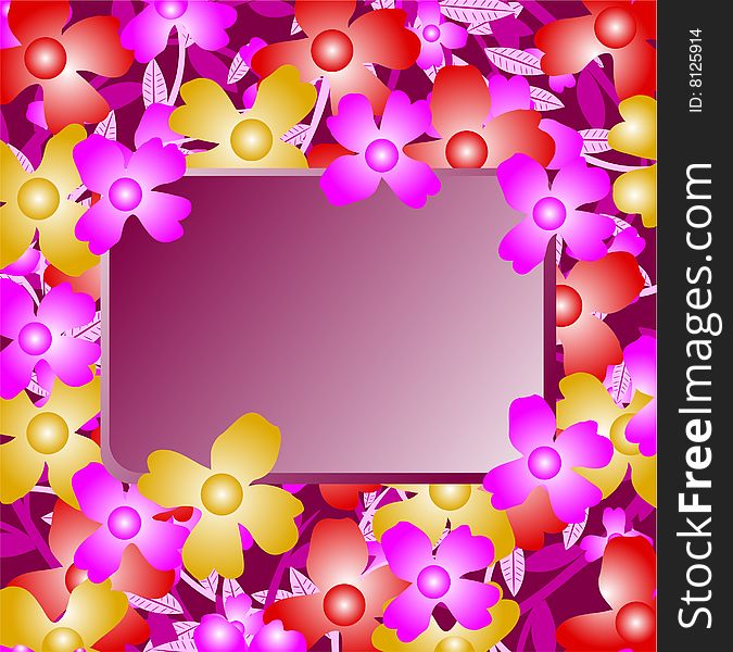 Floral frame background, red and blue